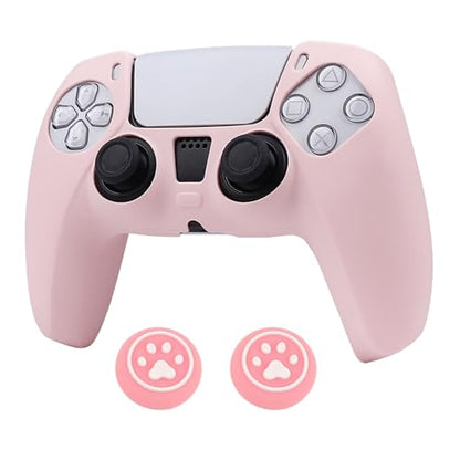 RALAN PurePink Color Controller Skin Silicone for PS5, Non-Slip Grip Cover Protector Compatible with PlayStation 5 Controllers with 2 Thumb Grip Caps - color: PurePink