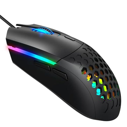 Cuifati Hollow Design RGB Backlit Wired Mouse, Ergonomic 6400DPI Optical Gaming Mouse 6 Buttons USB Plug Play, Lightweight 99g Computer for Gaming and Work, Premium ABS Durable (S500 White) - color: S500 White