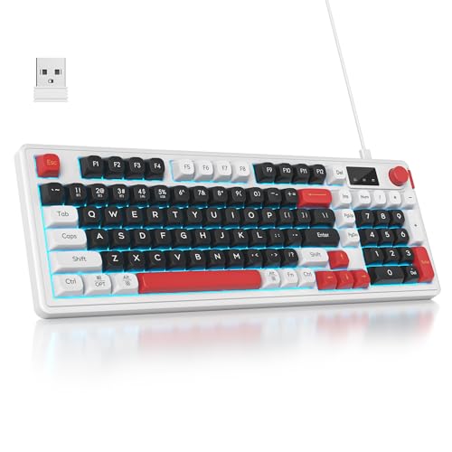 Owpkeenthy 98 Keys Gaming Keyboard with Knob, 96% Gasket Mouted Wireless Quiet Mechanical Feeling Membrane Keyboard RGB 3-Mode Wired/Bluetooth 5.0/2.4G for for Laptop Desktop(98 Black) - color: 98 Black