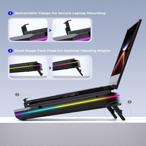 Cooling Pad for Dell Alienware m18 R2 R1 area-51 18 inch Gaming Laptop, It is a Well Deserved Heat Dissipation Monster,Cooler with Powerful Turbo Fan Can Fast Cooling,6 RGB Light Mode,Touch Start ﻿