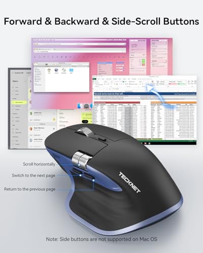 TECKNET Wireless Mouse, Bluetooth Mouse (BT5.3/5.0 & 2.4G) Rechargeable Ergonomic Optical Mouse with 6 Adjustable DPI, Side Scroll, Quiet Clicks, USB A Receiver, 7 Buttons, Wide Compatibility - color: Black & Blue