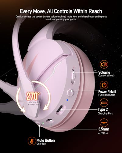 acer Wireless Gaming Headset, PS5 Headset with 2.4GHz for Ps5, Ps4, PC, Switch, Bluetooth 5.3 + 100Hrs Gaming Headphones with Noise Canceling Mic for Laptop, Mobile, Mac, 50mm Drivers (Pink) - color: Pink