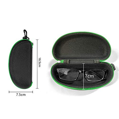 3 Pack Zipper Shell Eyeglasses and Sunglasses Case with Plastic Carabiner Hook - color: Green