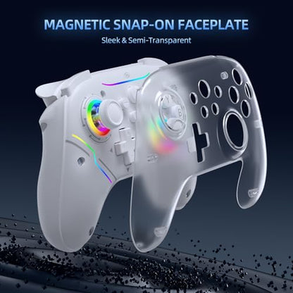 JDDWIN Wireless Controller for Switch 2/Switch/PC/Steam Deck, Hall Effect Joysticks & Triggers/Wake-up Function, Gamepad with RGB Light /Turbo/Programmable/ Dual Vibration Bluetooth USB Adapter for PC (White) - color: White