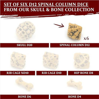 D12 Dice Set - Set of Six 12 Sided Dice - Skull & Bone Themed RPG Dice. Cool & Unique Gift and Compatible with Dungeons & Dragons (DND), D&D, Pathfinder, D and D (Ancient Bone Yellow) - color: Ancient Bone Yellow, style: Six D12