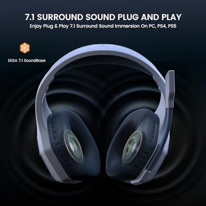 EKSA 2.4GHz Wireless Gaming Headset for PC, PS4, PS5, Gaming Headphones with Noise Cancelling Microphone, 7.1 Surround Sound, 36-Hr Battery Gamer Headset for Computer, Laptop, 3.5mm Wired Headphones - color: Blue