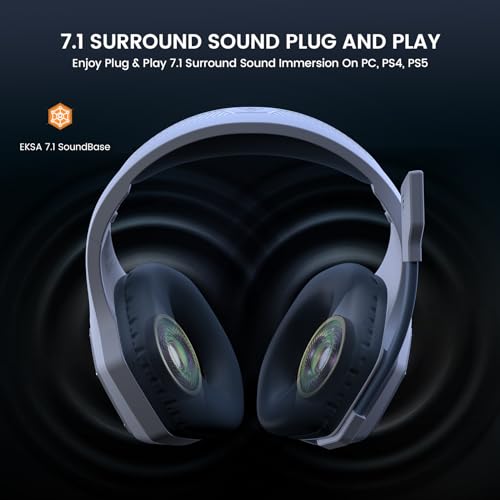 EKSA E1000WT Wireless Gaming Headset,2.4GHz USB Gaming Headphones with Microphone for PC, PS5, PS4, Nintendo Switch, 7.1 Surround Sound Headset, RGB Light, Ergonomic Design for Birthday Gift - color: 2.4G Wireless White