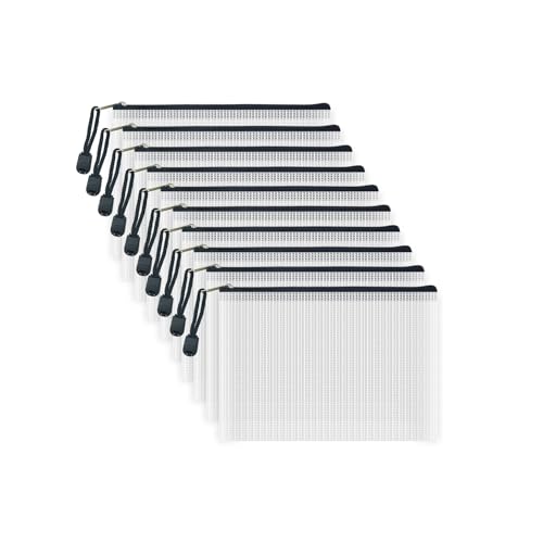 10 Pcs Zipper File Bags, Waterproof Plastic Mesh Pouch for Office School, Board Game Storage Bags (B6 Size 7.6''x5.3'', White and Black) - color: White and Black, size: B6 Size 7.6 x 5.3 inch