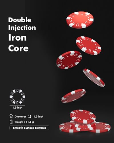 HEITOK Poker Chips, 500PCS Poker Chip Set with Aluminum Travel Case, Waterproof of 11.5 g Poker Set for Texas Holdem Blackjack Gambling | 500 blank 11.5g iron-core poker chips with aluminum case, cards, dice and buttons for 2-10 player game nights - size: