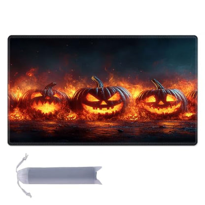 for MTG Playmat, Custom Trading Card Game Mat 17.3 x 13.8 in | Fiery Jack-o-Lanterns Premium Non-Slip Rubber Base, Water-Resistant & Stitched Edges, Personalized High-Definition Art - color: Fiery Jack-o-lanterns, size: 17" x 14" Regular