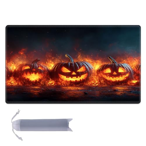 for MTG Playmat, Custom Trading Card Game Mat 17.3 x 13.8 in | Fiery Jack-o-Lanterns Premium Non-Slip Rubber Base, Water-Resistant & Stitched Edges, Personalized High-Definition Art - color: Fiery Jack-o-lanterns, size: 17" x 14" Regular