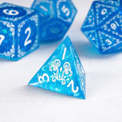 Cusdie 7-Piece Sharp Edges DND Dice Set with Sprout Design - Perfect for Tabletop RPGs Board Games Gifting and Collecting(Sprout Blue) - color: Sprout-blue