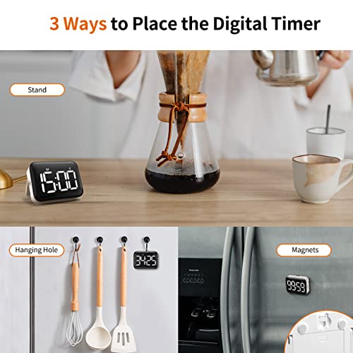 VOCOO Magnetic Kitchen Timer for Cooking with Count Up Countdown, Digital Timer Battery Powered with Large Display, 2 Brightness and Volume Levels for Classroom, Teacher, Kids - color: Cool White
