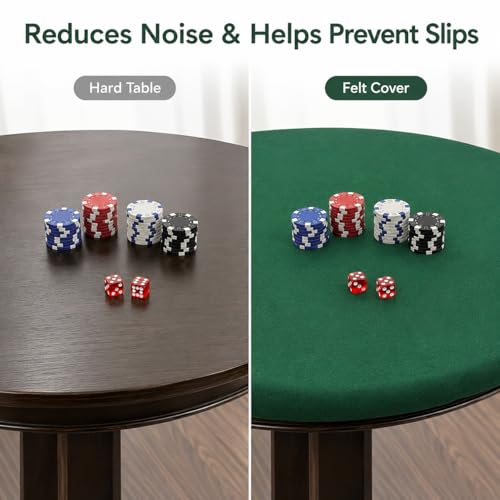 Katai Poker Table Cover - Green Felt Casino Style for Game Night, Poker, Mahjong, Board Games, Round Table Top, 36-45 Inch, Noise Reducing, Slip Prevention, Smooth Fabric, Includes 6 Cork Coasters