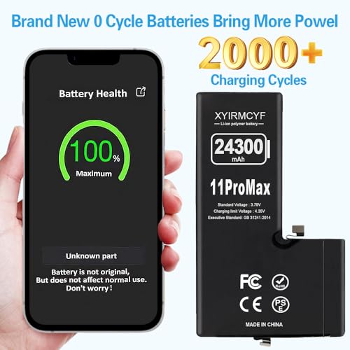 XYIRMCYF 24300mAh Super Capacity Battery Compatible with iPhone 11 Pro Max, 0 Cycle Li-Polymer Replacement Battery for iPhone 11 Pro Max, with Professional Repair Tool Kit - color: 11ProMax-24300