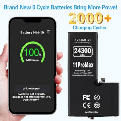 XYIRMCYF 24300mAh Super Capacity Battery Compatible with iPhone 11 Pro Max, 0 Cycle Li-Polymer Replacement Battery for iPhone 11 Pro Max, with Professional Repair Tool Kit - color: 11ProMax-24300