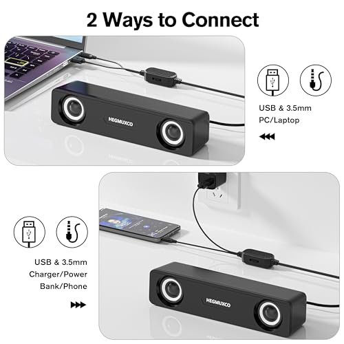 10W Wired Stereo Speaker Compact PC Speakers for Desktop -, USB Powered, 3.5mm Audio Input, Laptop Expertly Tuned Computer Soundbar