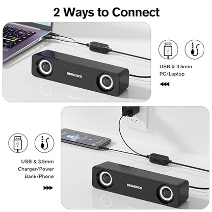 10W Wired Stereo Speaker Compact PC Speakers for Desktop -, USB Powered, 3.5mm Audio Input, Laptop Expertly Tuned Computer Soundbar