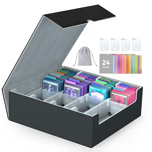4-Row【3200+】 Trading Card Storage Box, Card Organizer Holder With 24 Dividers, Case Fit for Mtg Tcg Magic Commander Deck Playing Cards, Deck Box for Sport Card - color: Gray, size: 3200+