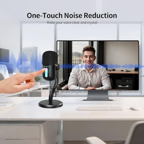 TOALLIN CM60 - USB Condenser Microphone for Recording, Streaming, Podcasting, Meetings on Teams, Zoom, OBS, Twitch, YouTube, Noise Reduction & Mute, Works with Laptop/PC/Tablet/Cellphone, Black