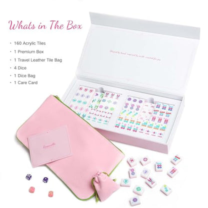 American Mahjong Game Set, 160 Pink Layered Mah Jong Tiles with Tile Bag, Gift-Ready Storage Box, 4 Dice with Pouch, Mahjong Travel Tiles Set, Western Mah Jongg, Majong, Majiang - color: Pink-2