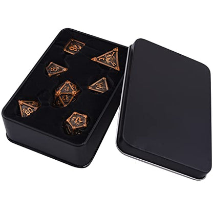 AUSTOR 7-Die Metal DND Dice Set Dungeons and Dragons Polyhedral Roll Playing Dice with Box D20 D12 D10 D% D8 D6 D4 for Pathfinder MTG RPG Board Games - color: Ancient Gold