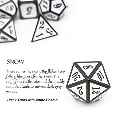 Haxtec 7 Die DND Metal Dice Set D&D 7PCS DND Dice of D20 D12 D10 D8 D6 D4 Compatible with Dungeons and Dragons RPG Games-Glossy Enamel Dice (Black White) - color: Black White