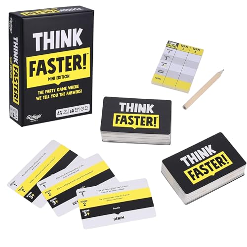 Ridley's Games: Mini Thinkfast- Small Packaging for On-the-Go Play- Fast-Paced Trivia Game - Family Game Night Favorite for Ages 13+, 3-10 Players, 15 Minute Playtime