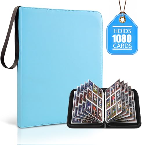 9 Pocket Zip Card Binder, Trading Card Album Holds 1080 Cards, Light Blue | Logo-free design,top-loading pages,removable double-sided pockets,waterproof cover,soft lnner lining. - color: Light Blue, size: 9 Pocket 1080