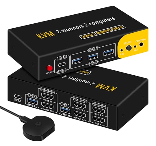 DP HDMI KVM Switch 2 Monitors 2 Computers Display Port | 8K@60HZ, USB3.0 with 1 USB C, DP and HDMI KVM Switches - size: 2 PC 2 Monitor-8K Yell