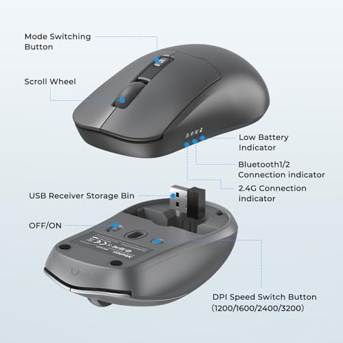 MEETION Wireless Keyboard and Mouse, Silent Bluetooth Keyboard Mouse Set, 2.4G/Bluetooth Full-Sized Computer Keyboard, Gray - color: Gray