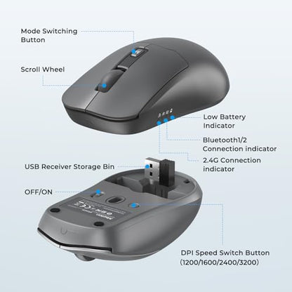 MEETION Wireless Keyboard and Mouse, Silent Bluetooth Keyboard Mouse Set, 2.4G/Bluetooth Full-Sized Computer Keyboard, Gray - color: Gray