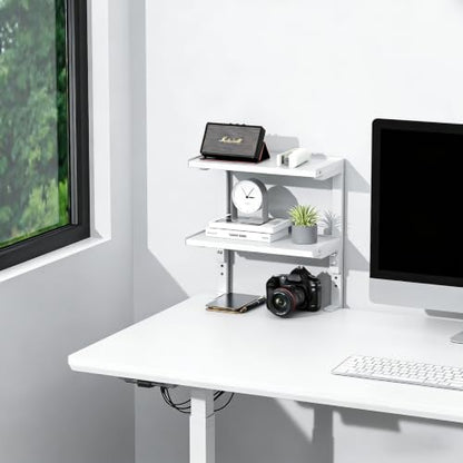 2-Tier Desk Shelf | Desk Organization Expandable Clamp on Desk Shelf Desktop Accessories for Offices and Game Rooms (White) - color: White