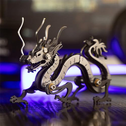 Zodiac Dragon 3D Metal Jigsaw Puzzle, Black, 51 Pieces | Stainless Steel, DIY Handmade Model Kit, Building Blocks Assembly, Adult Gift - color: Zodiac Dragon Black