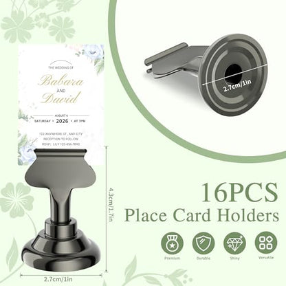 Urban Deco 16PK Table Number Holders Place Card Holders 1.7 Inch Table Card Holders Steel Card Holders for Photos, Food Signs, Memo Notes, Weddings, Restaurants, Birthdays(Nickel Black) - color: Nickel Black