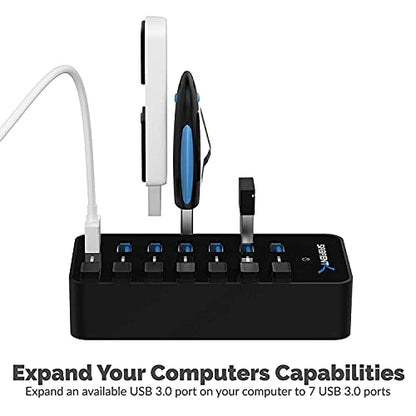 SABRENT 36W 7-Port Powered USB 3.0 Hub, Switches & LEDs (HB-BUP7) | Individual power switches + LEDs; includes 36W 12V/3A power adapter - size: 7-Port - 7 USB 3.0
