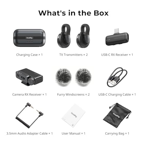 SmallRig S70 Wireless Mic (2 TX + 2 RX + Charging Case), Mini Lavalier Microphone for Phone/Camera Content Creation, Noise Cancelling for Vlog/TikTok/Interview etc. (Black) - color: Black, style: 2 TX + 2 RX