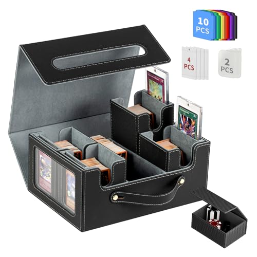 Card Storage Box MTG Deck Box, Trading Card Storage Box, Commander Deck Box, 500+ Double-Sleeved Cards, TCG Sports Card Storage, MTG Commander Deck Box (Black & Grey) - color: Black&Grey