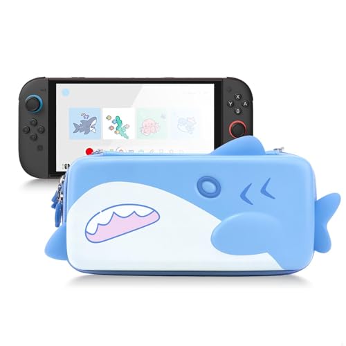 GeekShare Portable Carrying Case Compatible with Switch 2 (2025), Hard Storage Bag with 12 Game Card Slots, Cute Travel Case for Switch 2 Console and Accessories, Shark - size: Switch 2