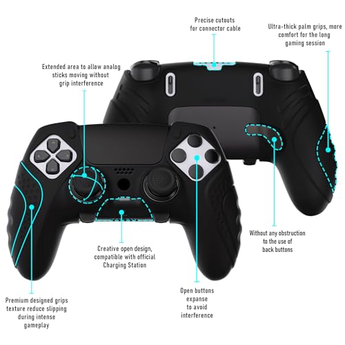 PlayVital Guardian Edition Anti-Slip Ergonomic Silicone Cover Case for ps5 Edge Controller, Soft Rubber Protector Skin for ps5 Edge Wireless Controller with Thumb Grip Caps - Black - color: Black