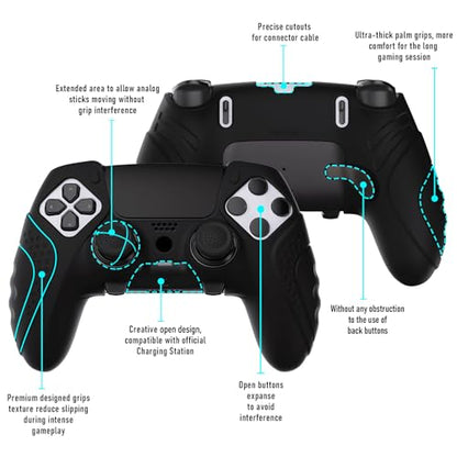 PlayVital Guardian Edition Anti-Slip Ergonomic Silicone Cover Case for ps5 Edge Controller, Soft Rubber Protector Skin for ps5 Edge Wireless Controller with Thumb Grip Caps - Black - color: Black