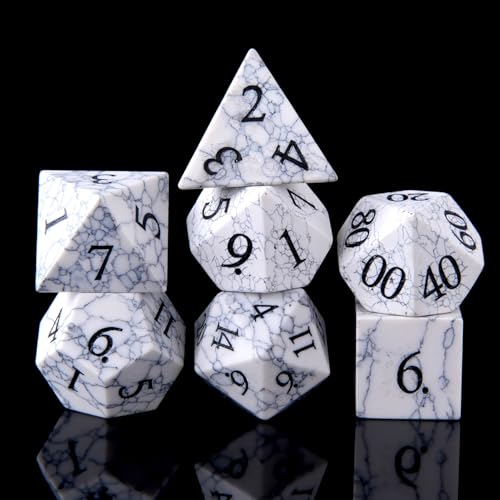 White Turquoise Crystal DND Dice Set 7 PCS Gemstone Suitable for Dungeons and Dragons for D & D RPG Games (White Turquoise - color: White Turquoise