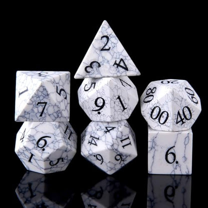 White Turquoise Crystal DND Dice Set 7 PCS Gemstone Suitable for Dungeons and Dragons for D & D RPG Games (White Turquoise - color: White Turquoise