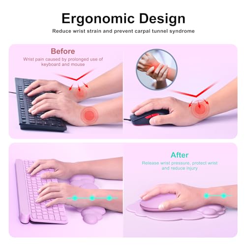 MOKURU Cloud Mouse Pad with Wrist Rest, Cloud Keyboard Wrist Rest, Mouse Pad Wrist Support, Ergonomic Keyboard Mouse Wrist Support (Pink) - color: Pink