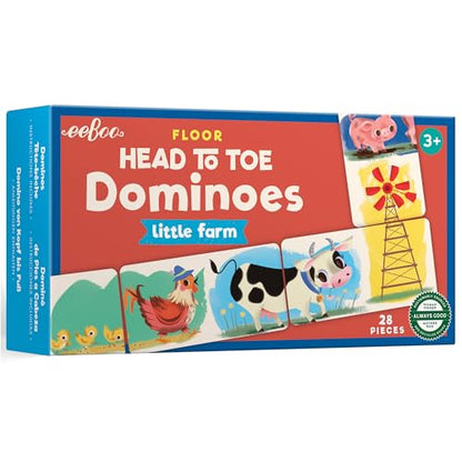 eeBoo Floor Head to Toe Dominoes - Little Farm 28 Piece Matching Game, Holographic Animal Tiles, Screen-Free Fun for Kids Ages 3 and up - style: Little Farm