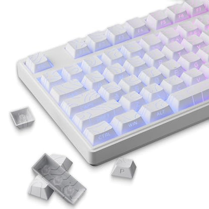 White Topographic PBT Keycaps,97 Key Caps Set Side Printed,No Tear & Fade Shine Through RGB Backlit Cherry Profile Keycaps (Ergonomic,Doubleshot) for 61/64/66/68/71/75/84/87 MX Mechanical Keyboards - color: 97 Keys-White