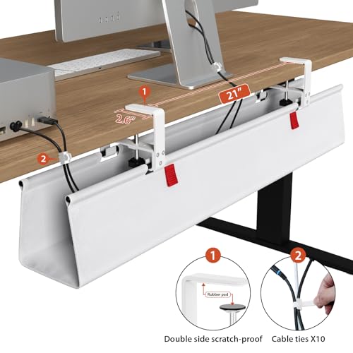 Univivi No Drill Under Desk Cable Management Tray, 36 inch Cable Management | Clamp/Screw Mount Cable Management Under Desk, Premium Fabric Under Desk Cable Tray, Various Size Cable tray for Office, Home - color: White, size: 36"L x 5.5"W