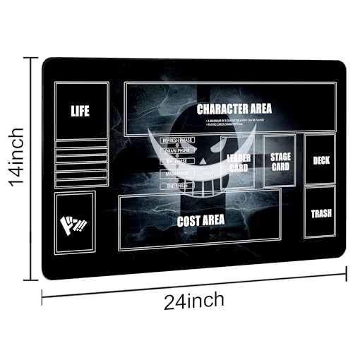Playmat for One Piece Card Game (24x14 Inches): with Non-Slip Rubber, Zones Design, a Professional Storage Bag Included, Plus a Limited-Time Gift of a Set of 20 Damage Counters (Black2) - color: Black2