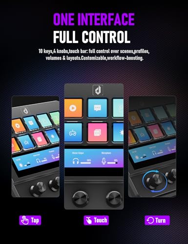 Stream Control Deck 10 Programmable Macro Keyboard 4 Knob Stream Controller 0-60° Adjustable LCD Macro Pad Wired Shortcut Keyboard for Streamers/Content Creators/Office Compatible with Windows /macOS - color: Black N4EK