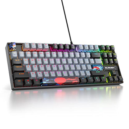 75 Percent Mechanical Gaming Keyboard, 87 Keys RGB Backlit Wired Keyboard TKL Compact Keyboard with Linear Red Switches for Laptop PC PS4 PS5 Xbox Gamer(87 Dolch) - color: 87 Dolch/Red Swicth